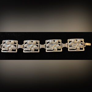 Vintage Danecraft Sterling Silver Floral Panel Link Bracelet